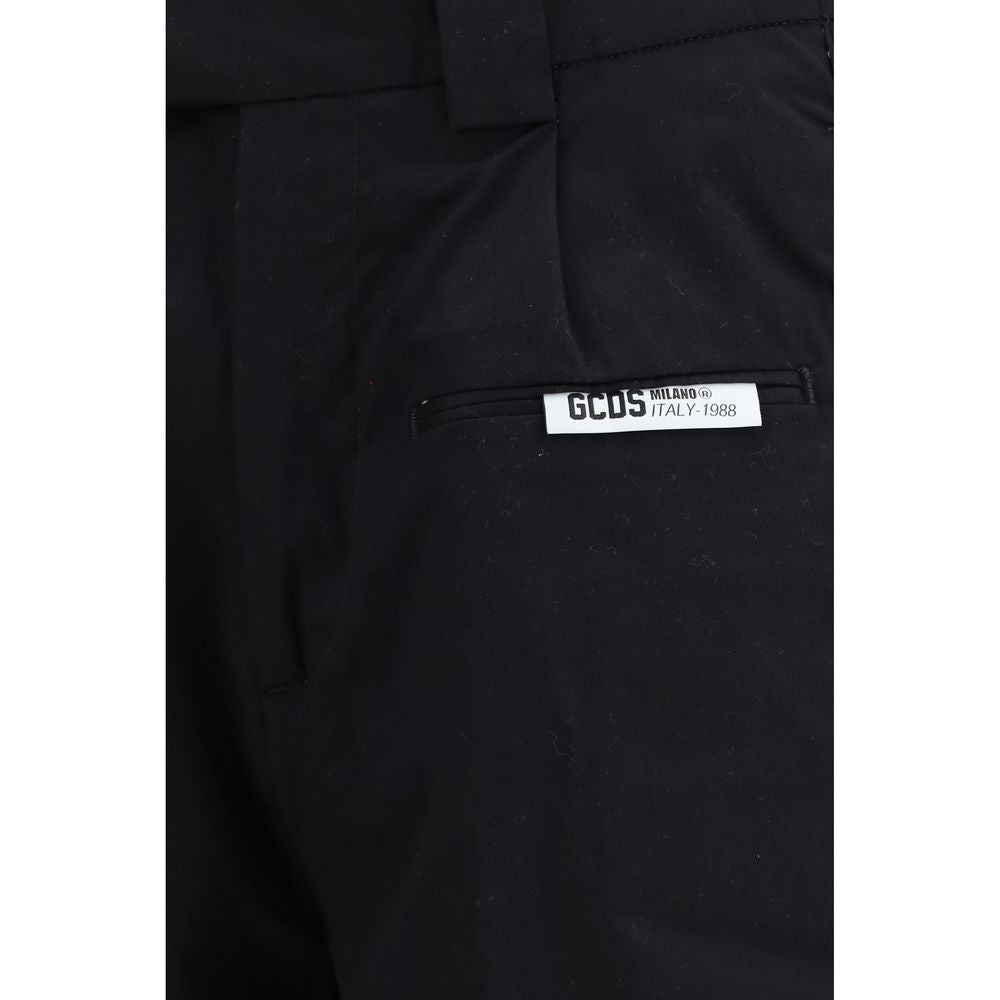GCDS Black Cotton Bermuda Shorts with Logo Piping