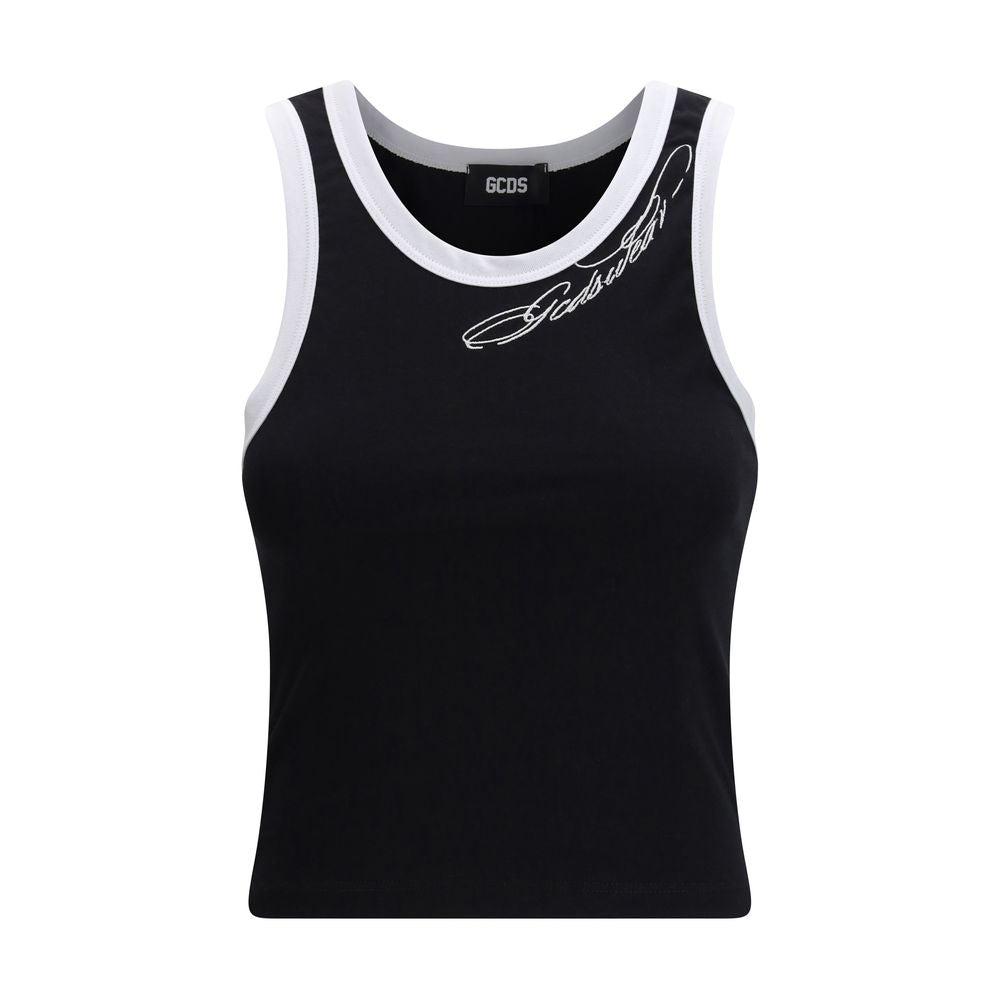 GCDS Black Cotton Slim Fit Cropped Tank Top
