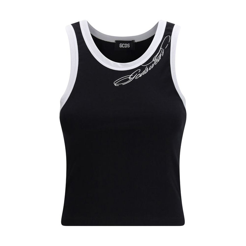 GCDS Black Cotton Cropped Tank Top for Women