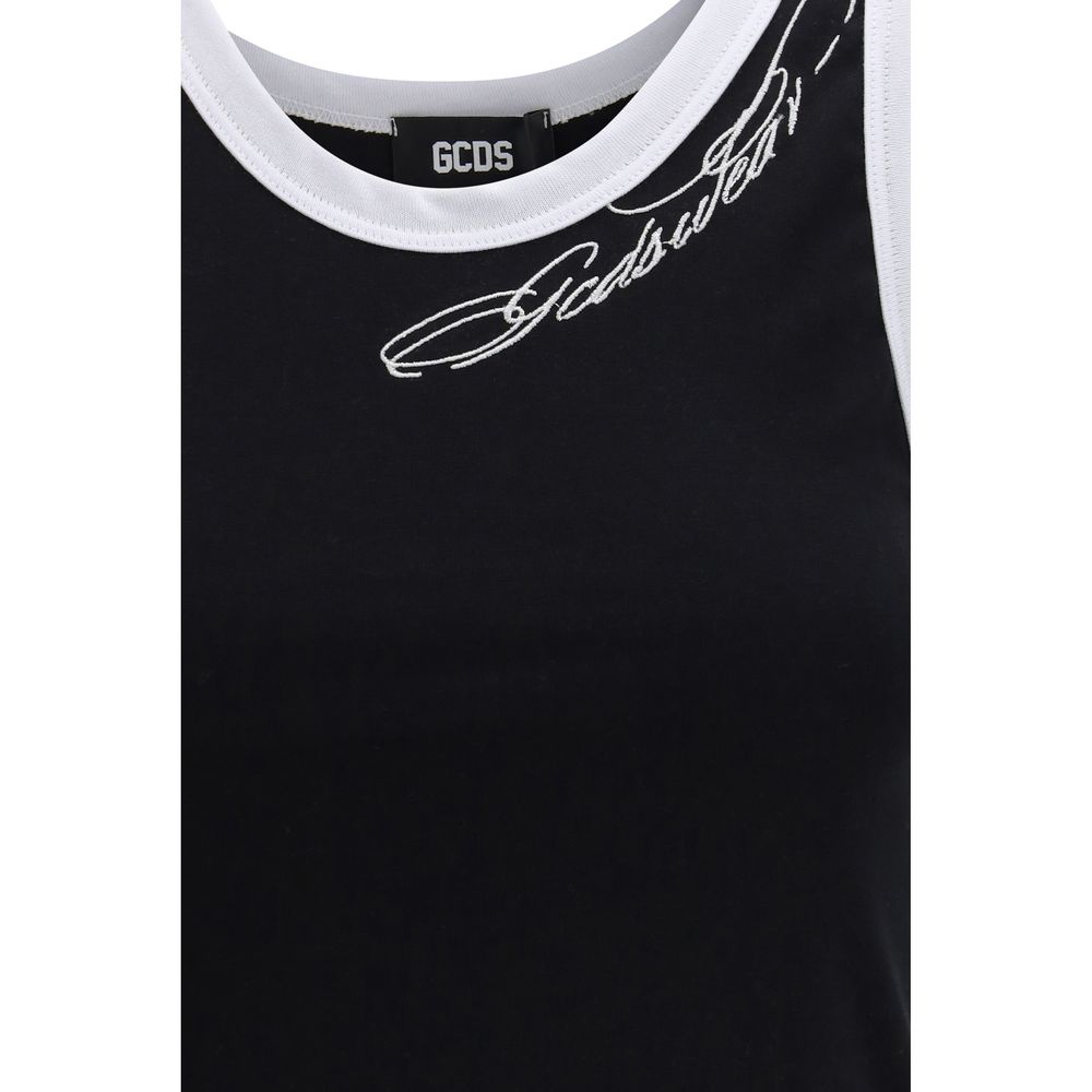 GCDS Black Cotton Slim Fit Cropped Tank Top
