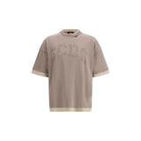 GCDS Brown Cotton T-Shirt with Laser-Perforated Logo