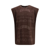 GCDS Brown Cotton T-Shirt - History Sleeveless Design