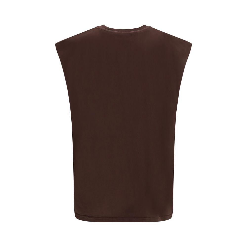 GCDS Brown Cotton T-Shirt - History Sleeveless Design