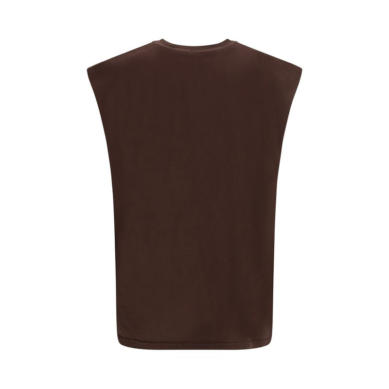 GCDS Brown Cotton T-Shirt - History Sleeveless Tee