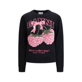 Ganni Gray Polyamide Sweatshirt with Raspberry Graphic