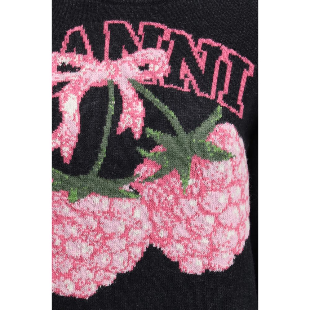 Ganni Gray Polyamide Sweatshirt with Raspberry Graphic