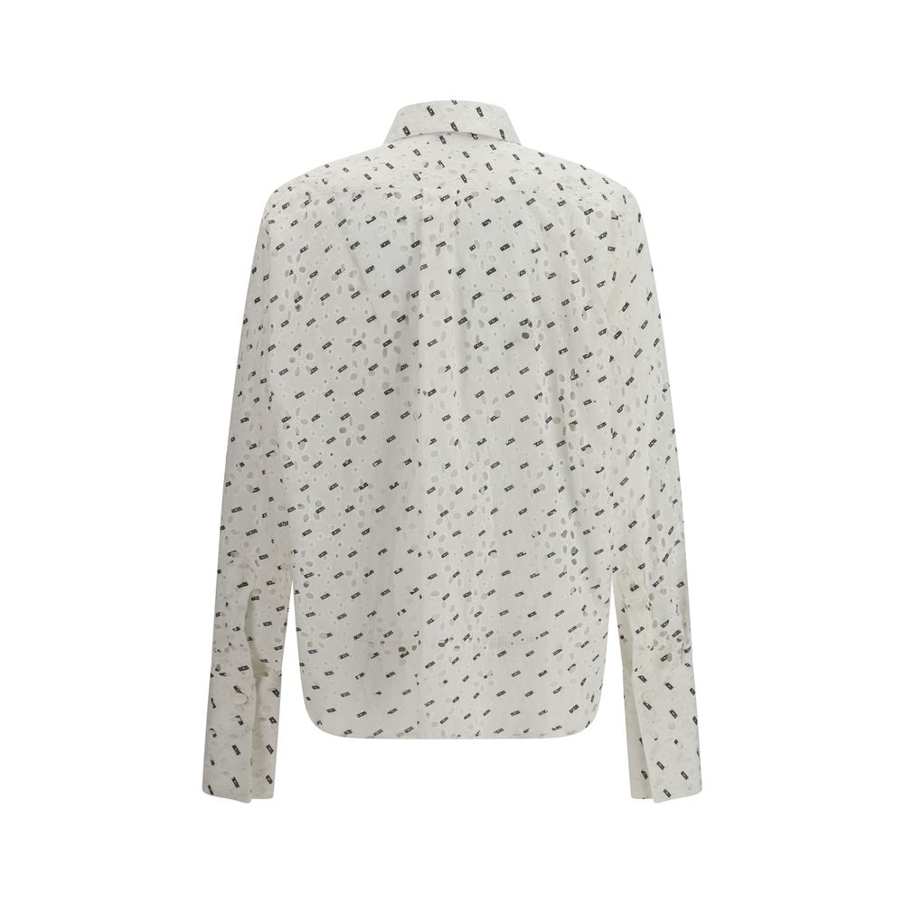 GCDS White Cotton Pattern Shirt - Oversized Broderie Anglaise