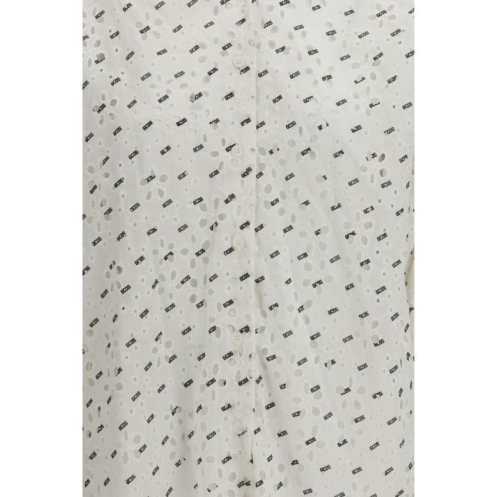 GCDS White Cotton Pattern Shirt - Oversized Broderie Anglaise