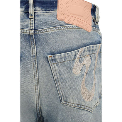 Jeans amples en viscose bleu marine, coupe décontractée