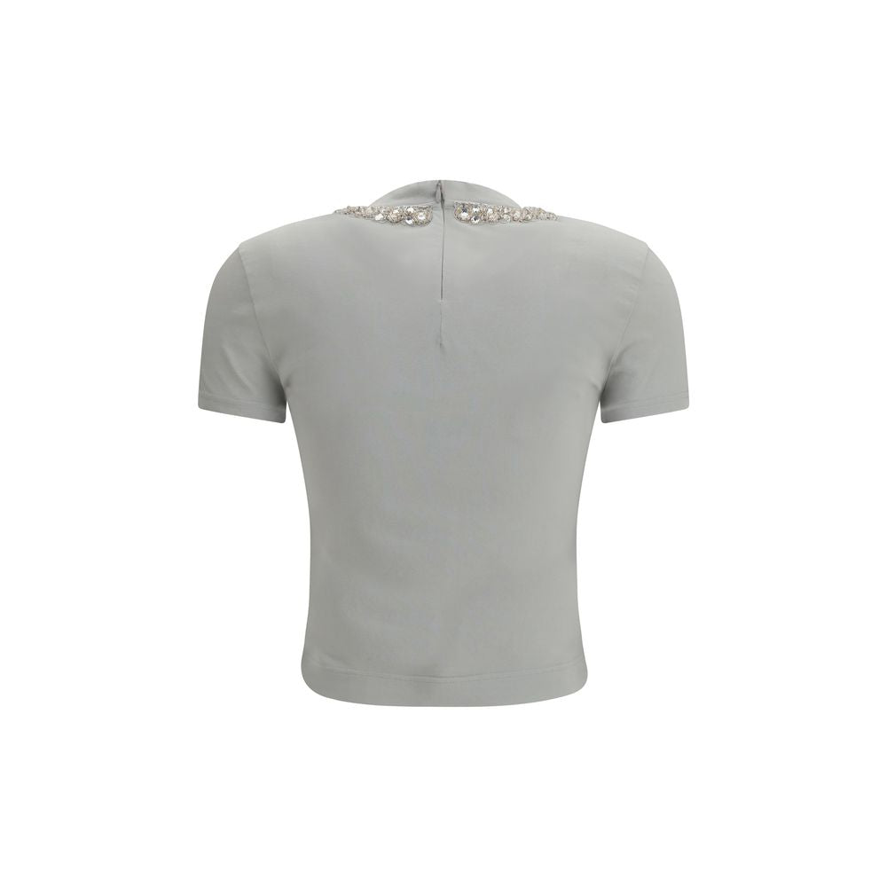 Dolce & Gabbana Gray Cotton T-Shirt with Crystal Embellishments