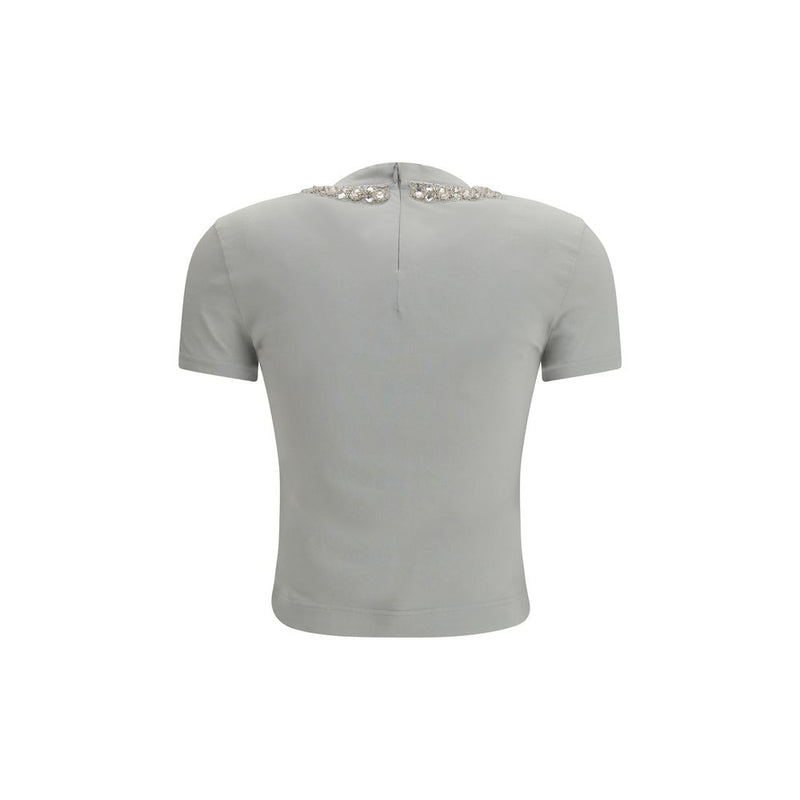 Dolce & Gabbana Gray Cotton T-Shirt with Crystals