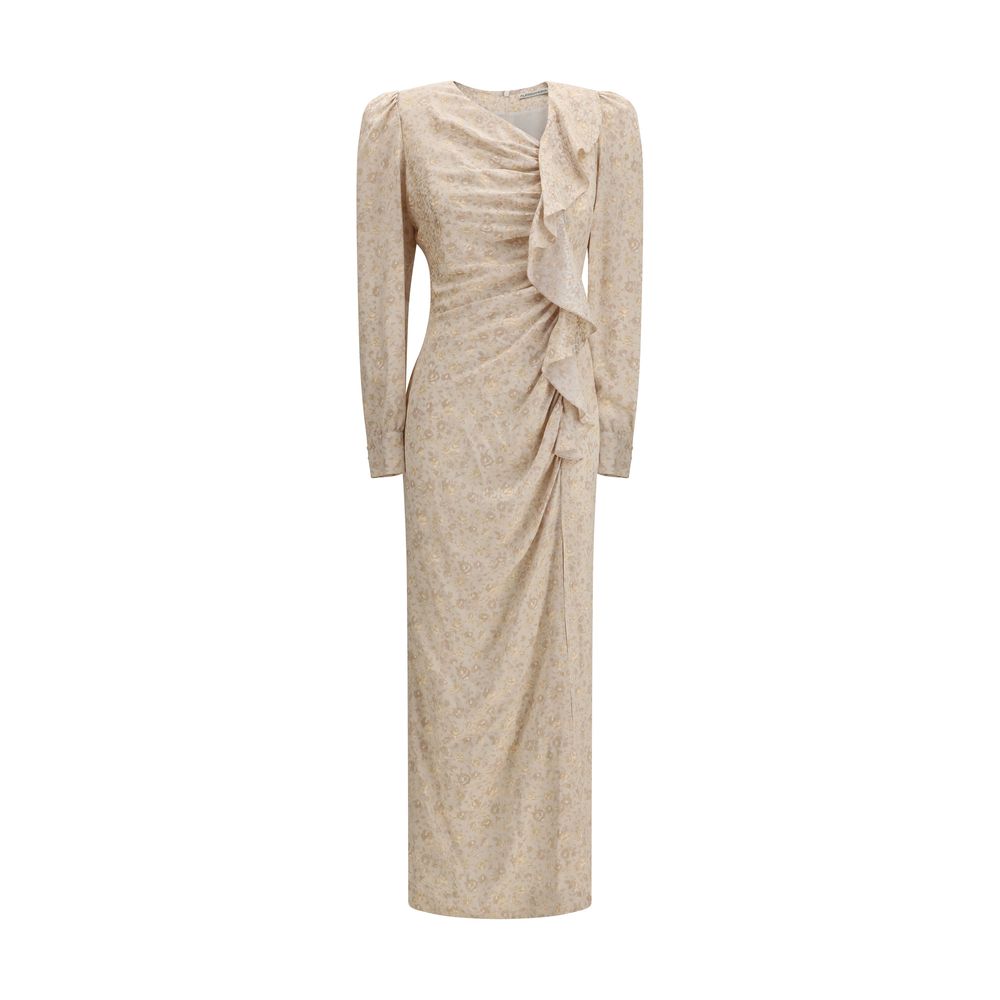 Alessandra Rich Beige Silk Jacquard Draped Dress