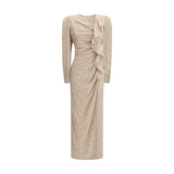 Alessandra Rich Beige Silk Jacquard Draped Dress