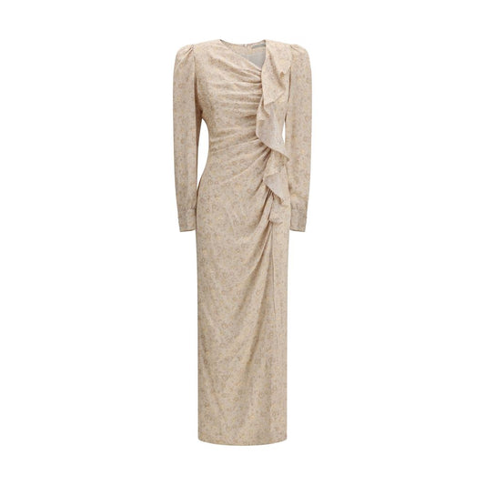 Alessandra Rich Beige Silk Jacquard Draped Dress