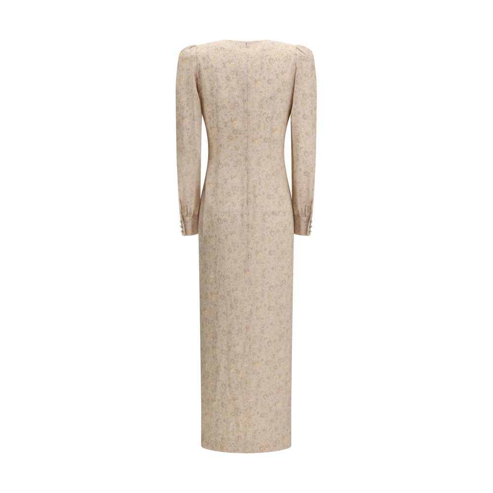 Alessandra Rich Beige Silk Jacquard Draped Dress