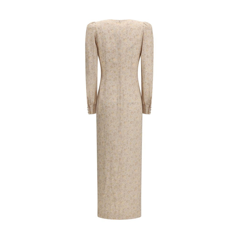 Alessandra Rich Beige Silk Jacquard Draped Dress