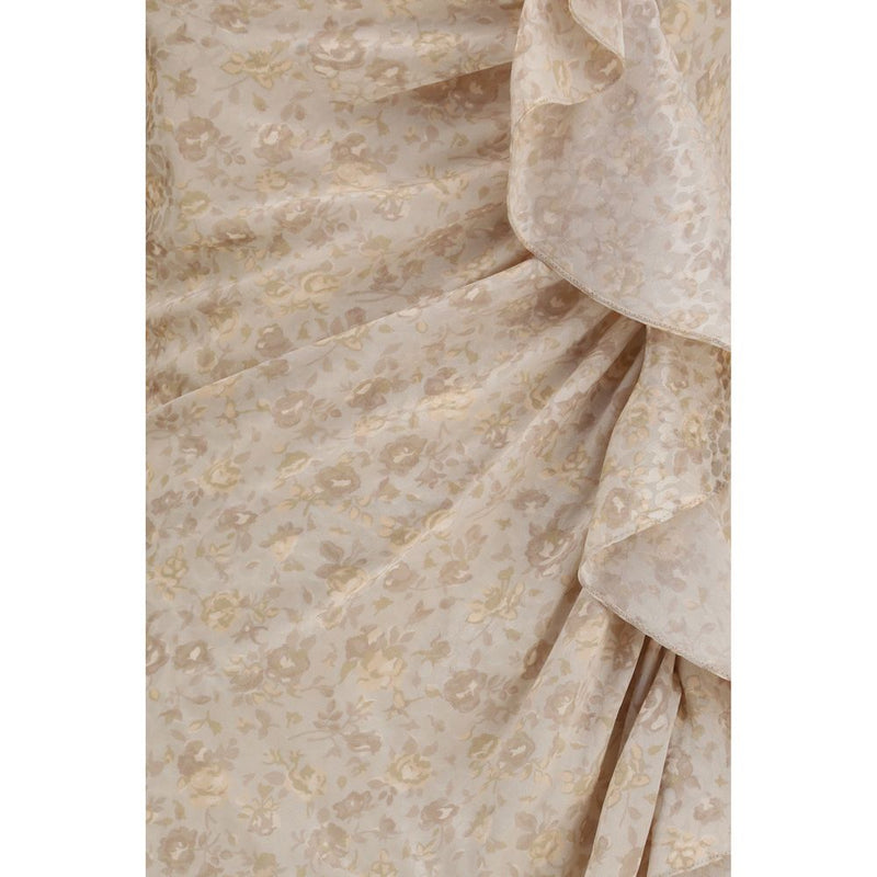 Alessandra Rich Beige Silk Jacquard Draped Dress