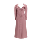 Alessandra Rich Polka Dot Silk Midi Dress with Ruffles