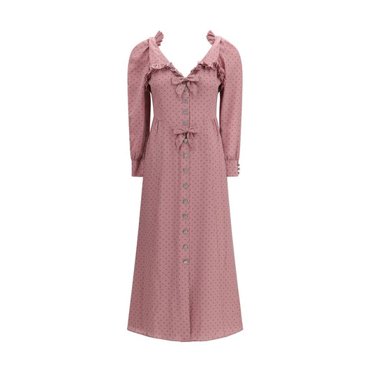 Alessandra Rich Multicolor Silk Polka Dot Midi Dress