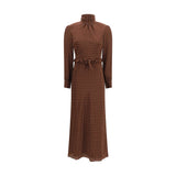 Alessandra Rich Brown Silk Polka Dot Midi Dress