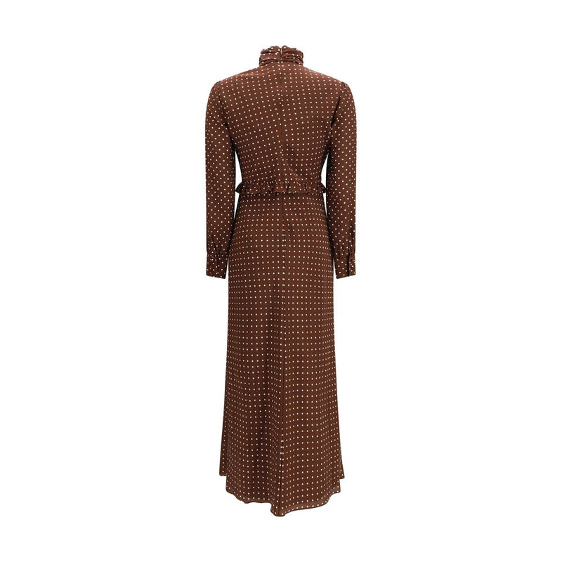 Alessandra Rich Brown Silk Polka Dot Midi Dress