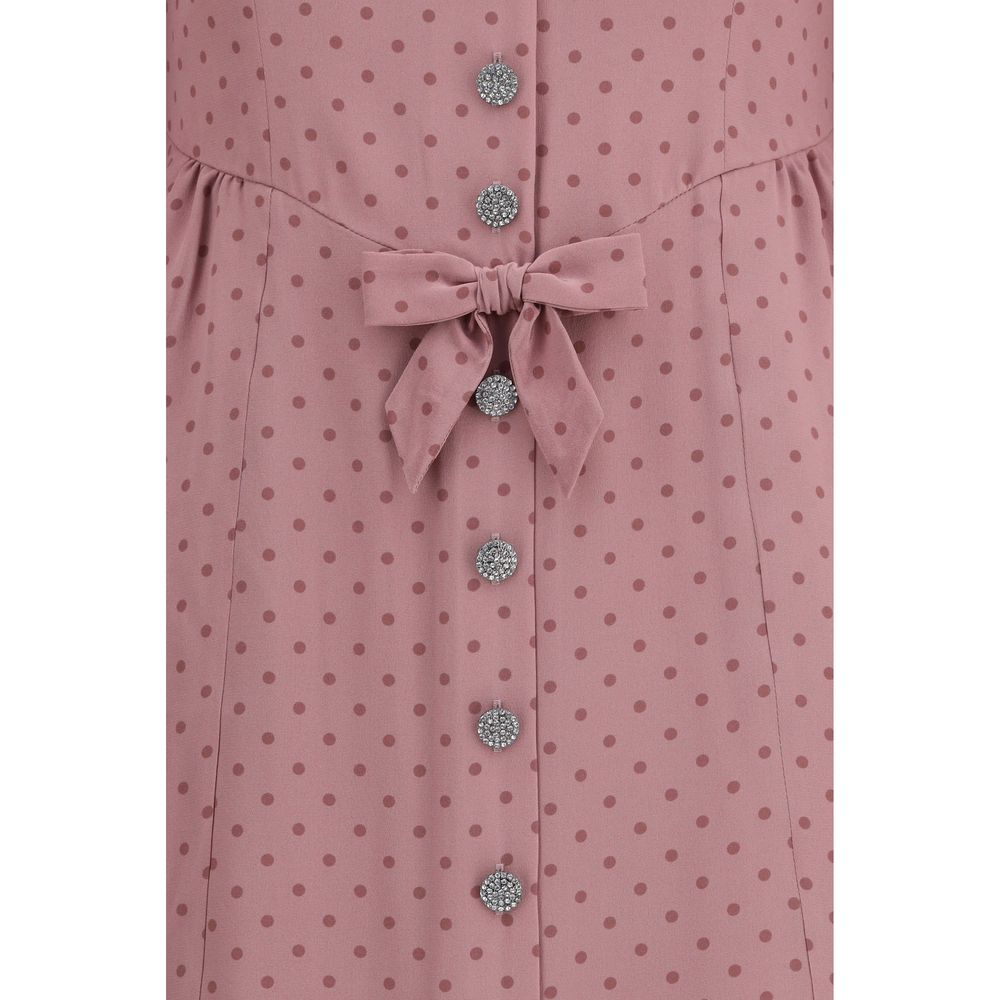Alessandra Rich Polka Dot Silk Midi Dress with Ruffles