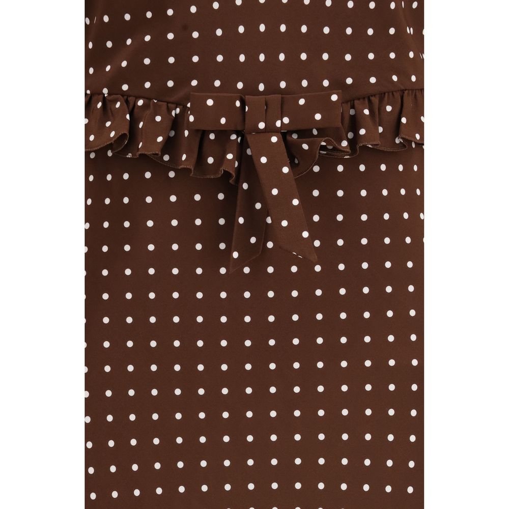 Alessandra Rich Brown Silk Polka Dot Midi Dress