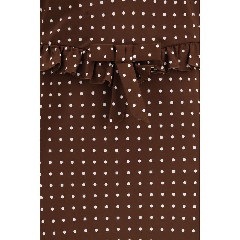 Alessandra Rich Brown Silk Polka Dot Midi Dress