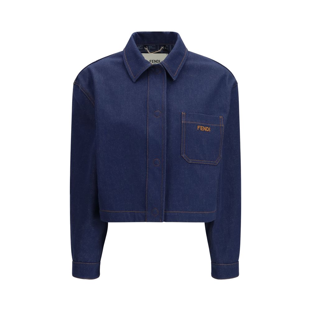 Fendi Blue Cotton Denim Jacket - Cropped Design with Logo