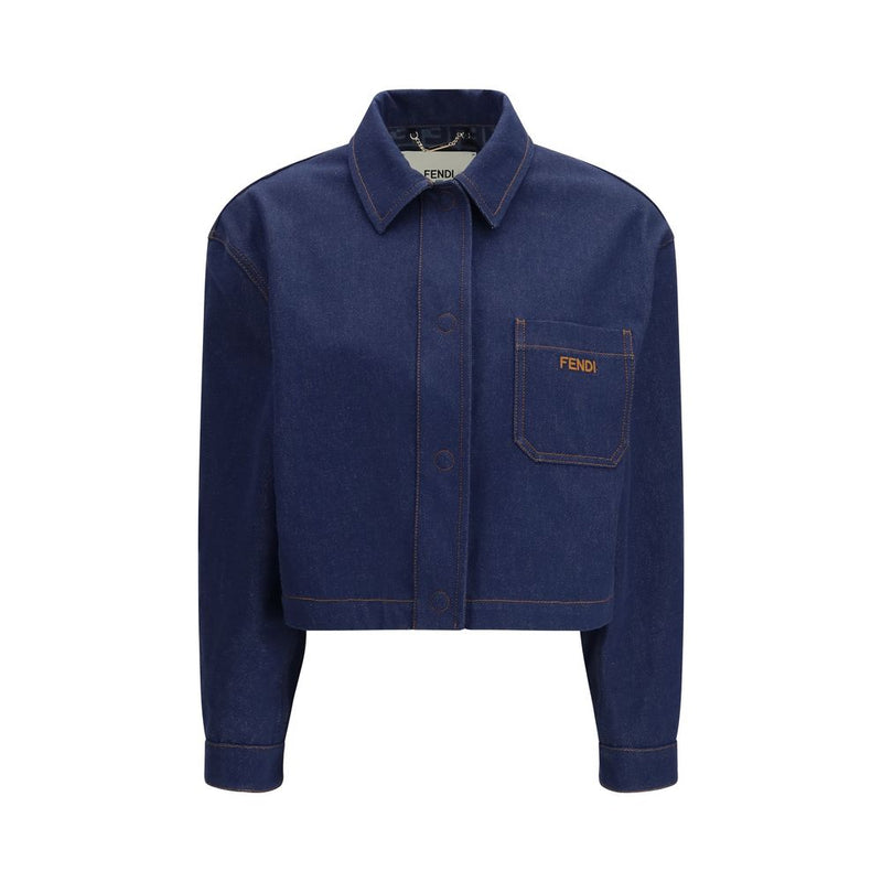 Fendi Blue Cotton Denim Jacket - Cropped Design with Logo