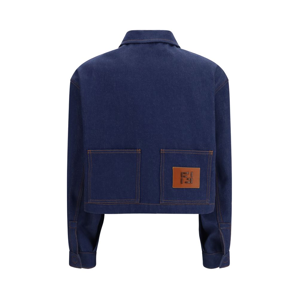 Fendi Blue Cotton Denim Jacket - Cropped Design with Logo