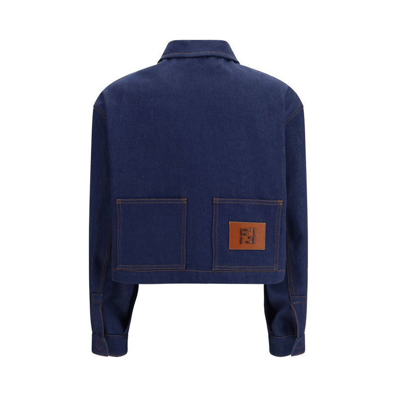 Fendi Blue Cotton Denim Jacket - Cropped Design with Logo