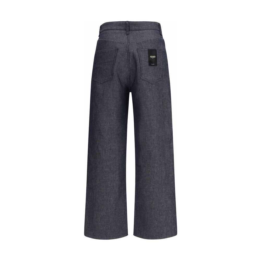 Jean Fendi décontracté en lin bleu