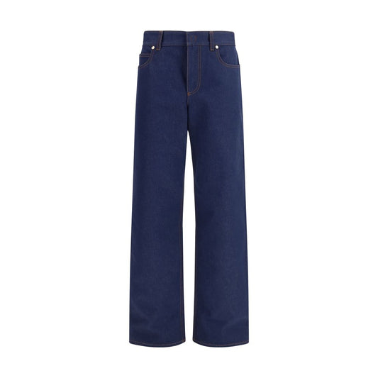 Fendi Blue Cotton Straight-Leg Jeans for Women