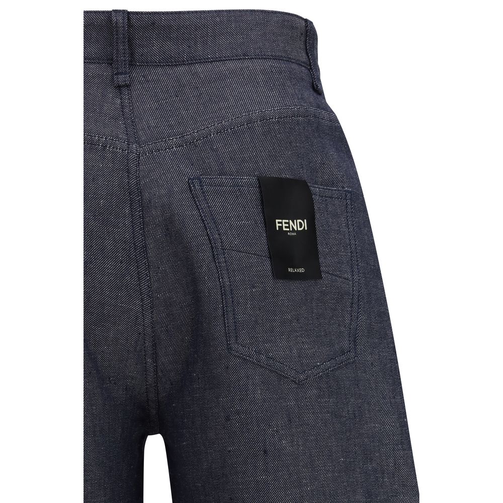 Jean Fendi décontracté en lin bleu