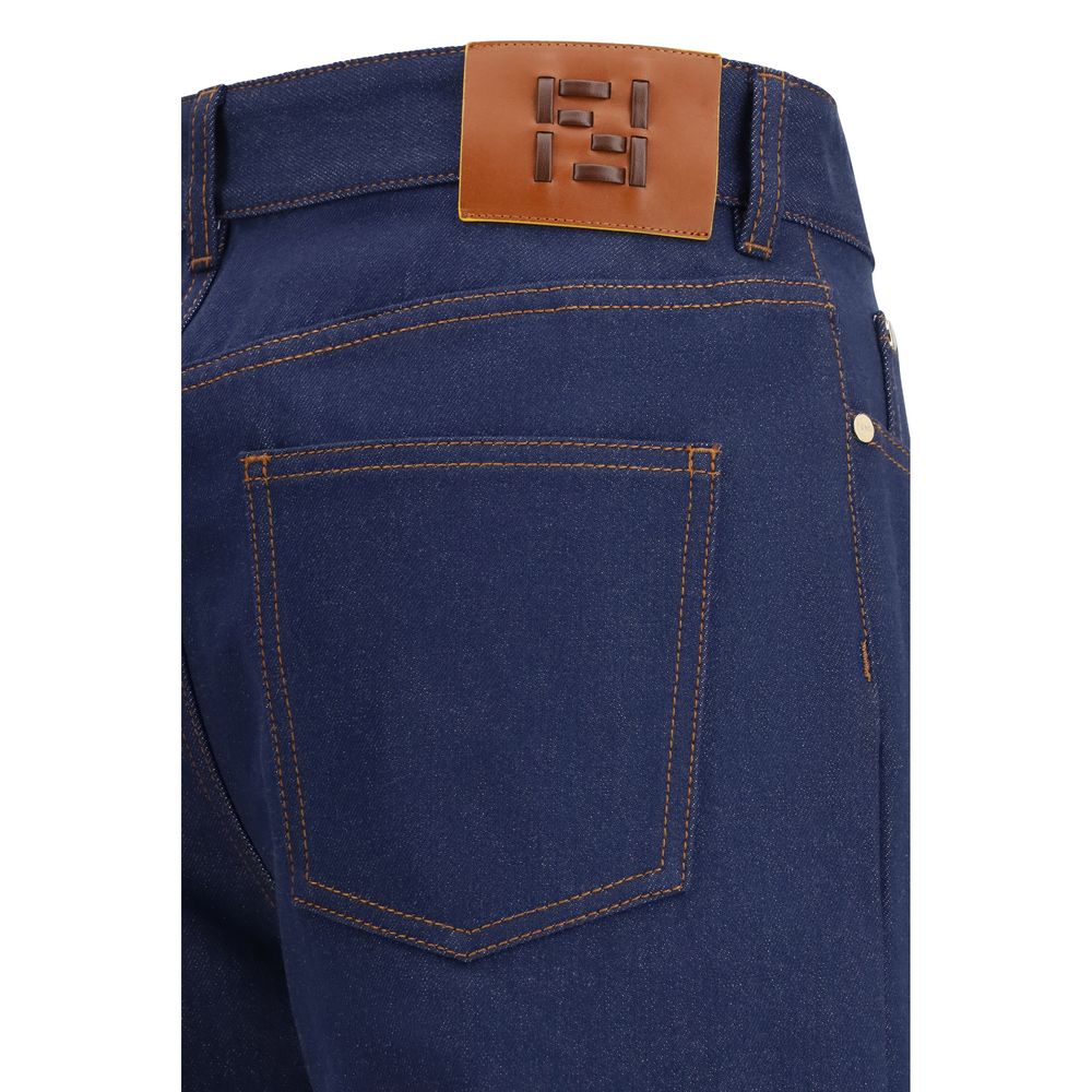 Fendi Blue Cotton Straight-Leg Jeans for Women