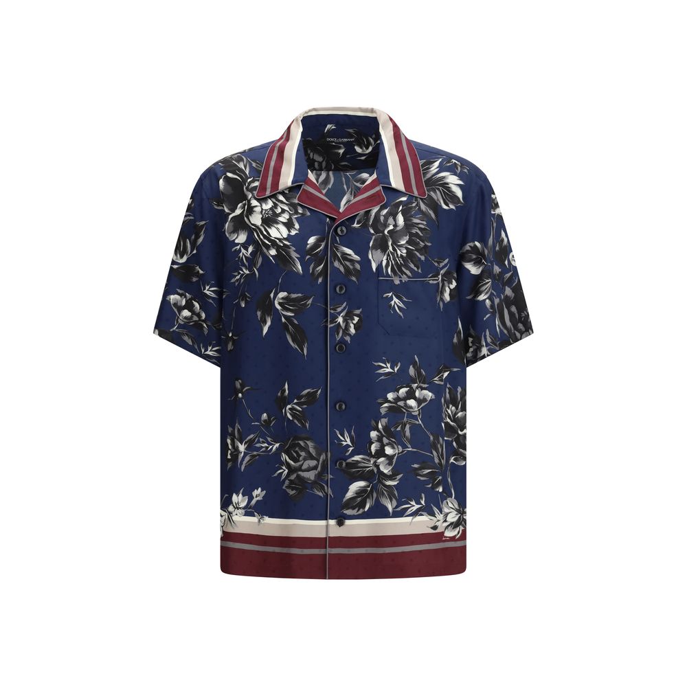 Chemise en Soie Bleue Imprimée Dolce & Gabbana