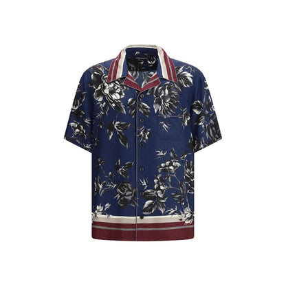 Chemise en Soie Bleue Imprimée Dolce & Gabbana