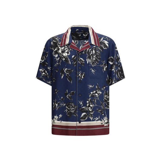 Dolce & Gabbana Blauw Zijden Patroon Overhemd
