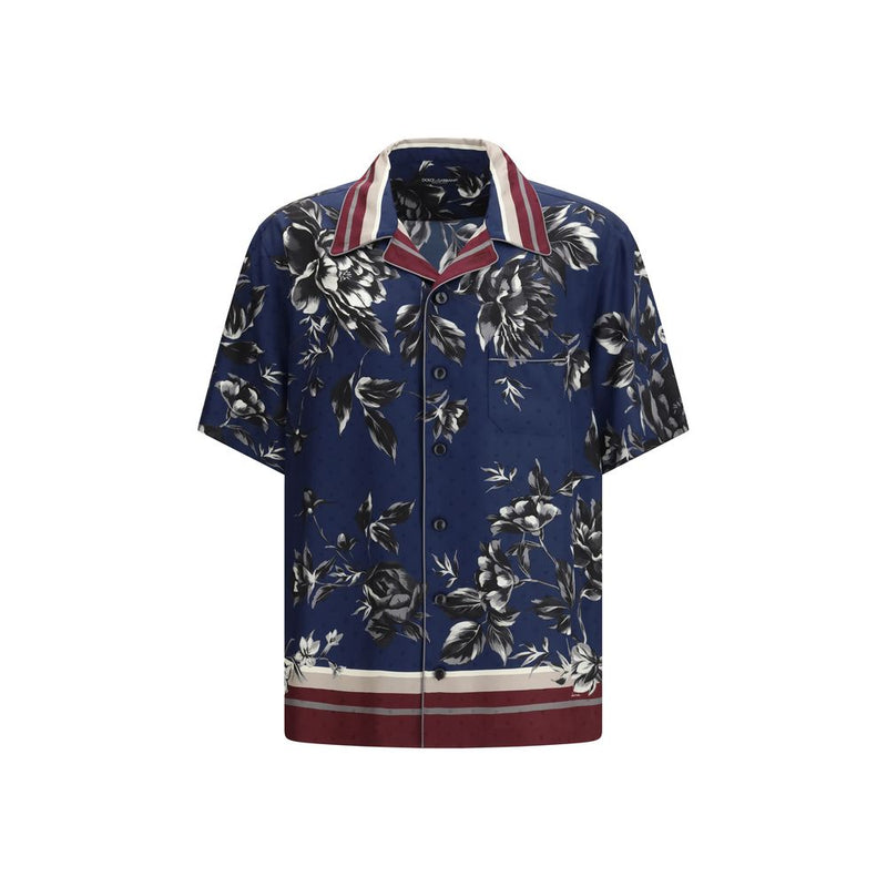 Chemise en Soie Bleue Imprimée Dolce & Gabbana