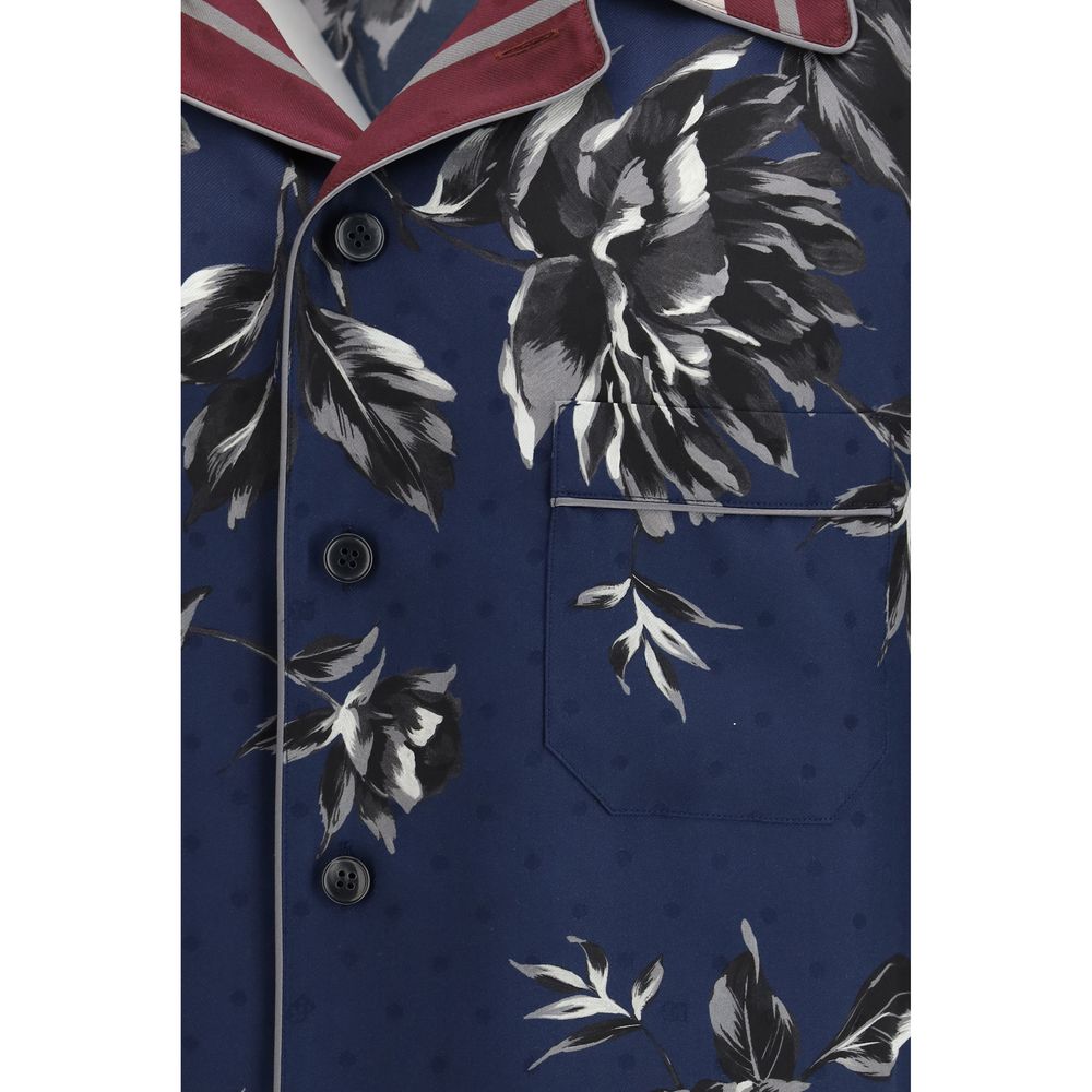 Chemise en Soie Bleue Imprimée Dolce & Gabbana
