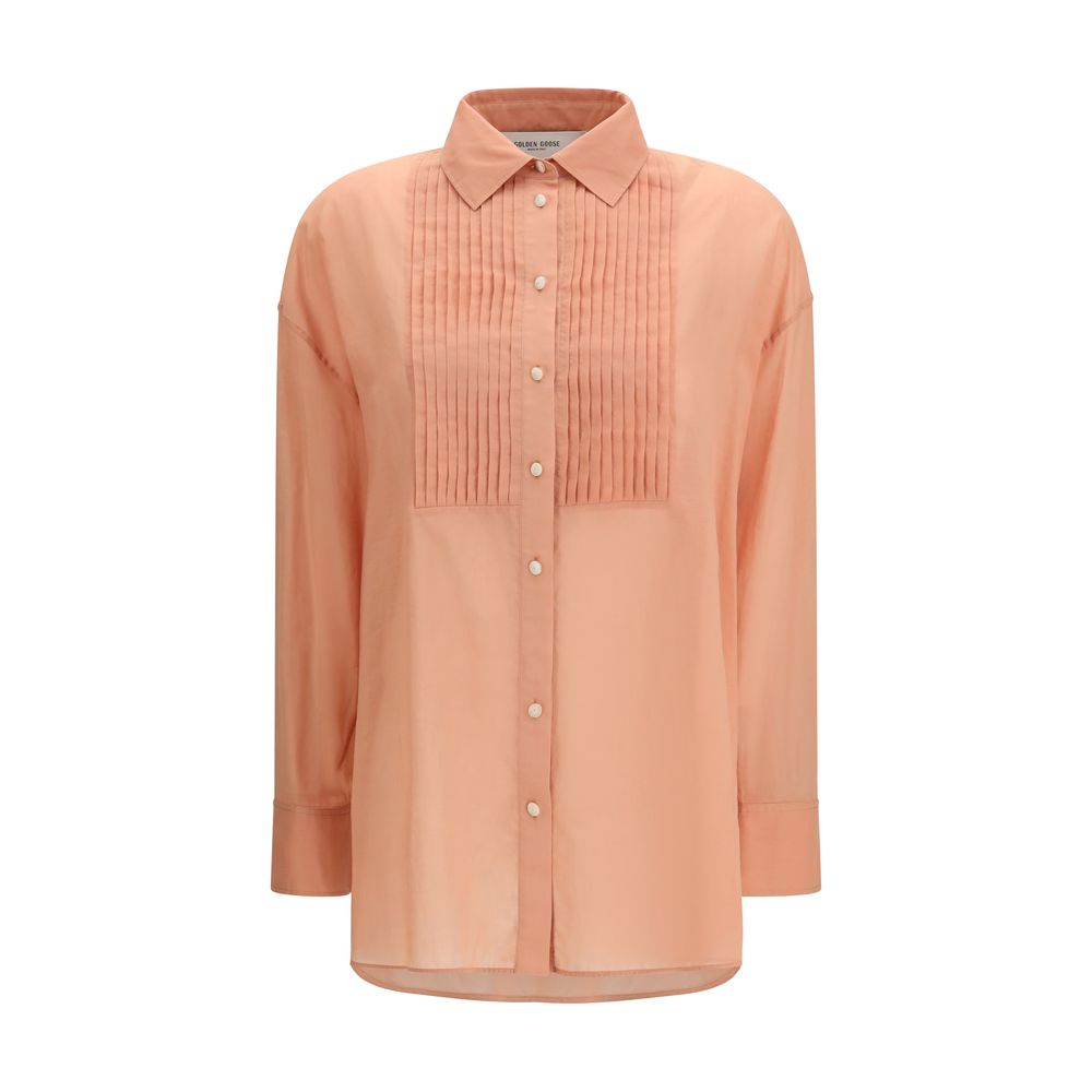 Golden Goose Brown Cotton Shirt - Oversized with Pleated Bib