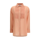 Golden Goose Brown Cotton Shirt - Oversized with Pleated Bib