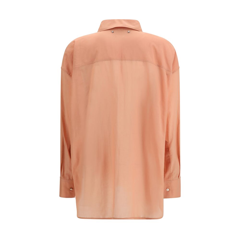 Golden Goose Brown Cotton Shirt - Oversized with Pleated Bib
