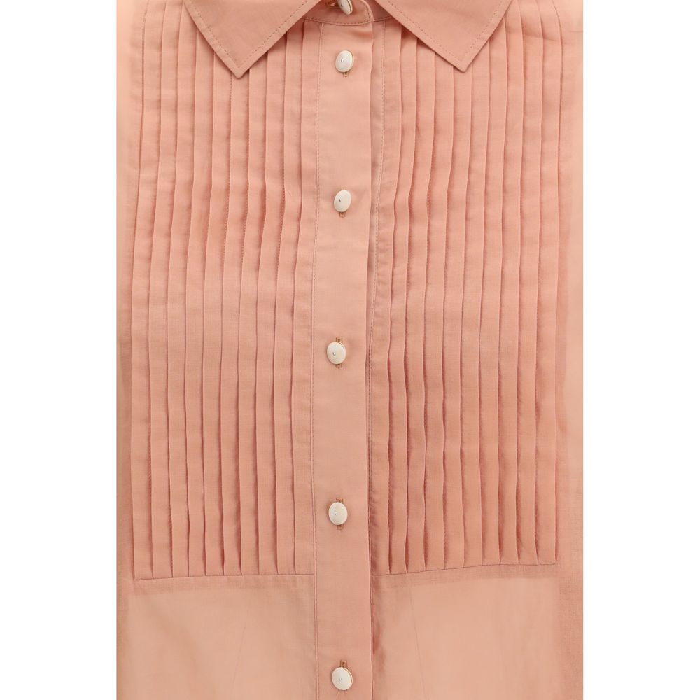 Golden Goose Brown Cotton Shirt - Oversized with Pleated Bib