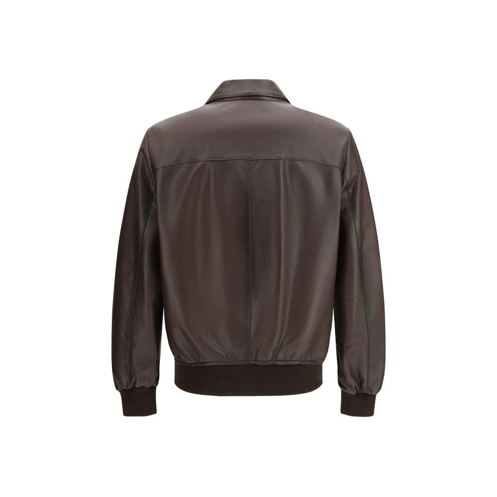D'amico Brown Lamb Ovis Aries Bomber Jacket for Men