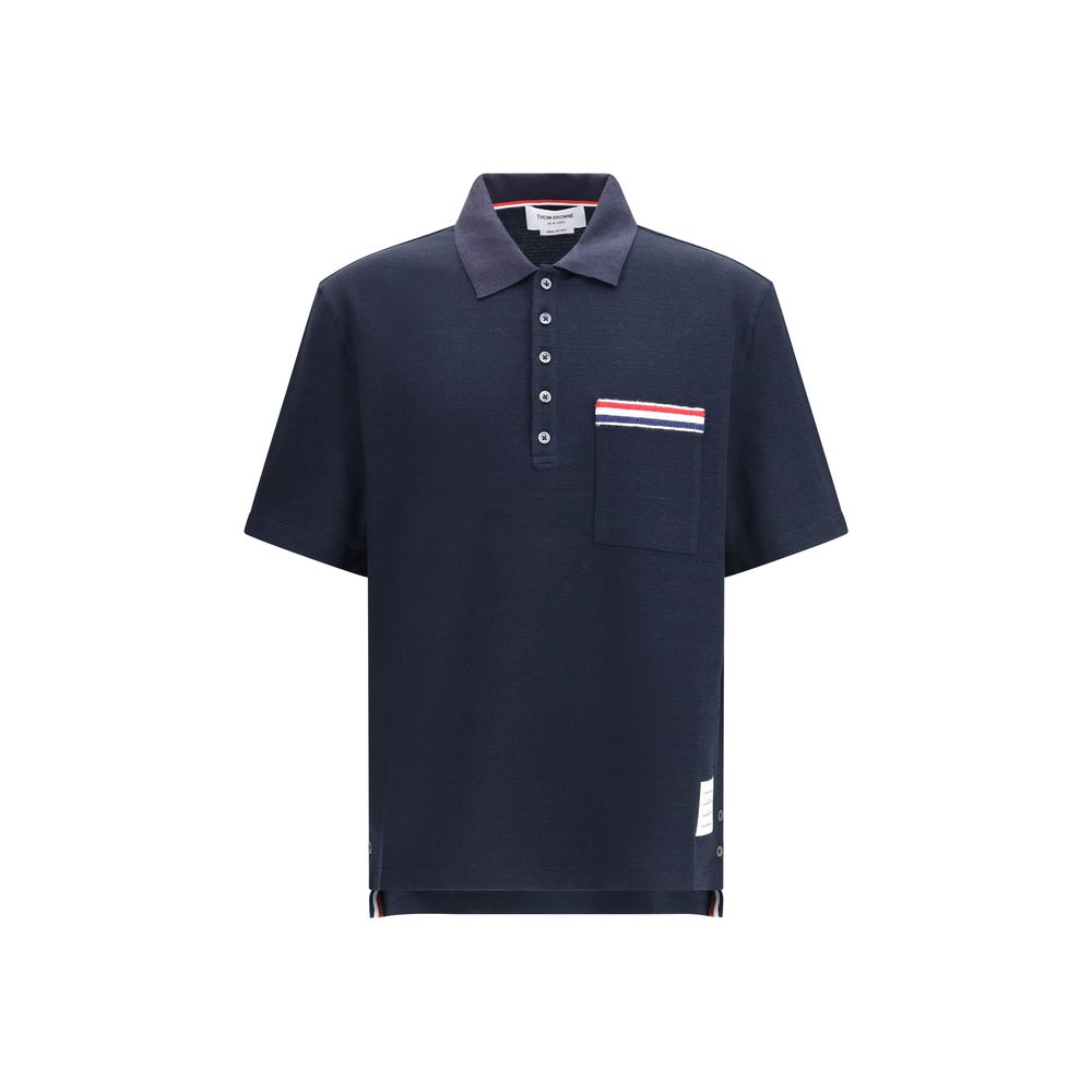 Polo Shirt en Coton Bleu Thom Browne - Élégance Contemporaine