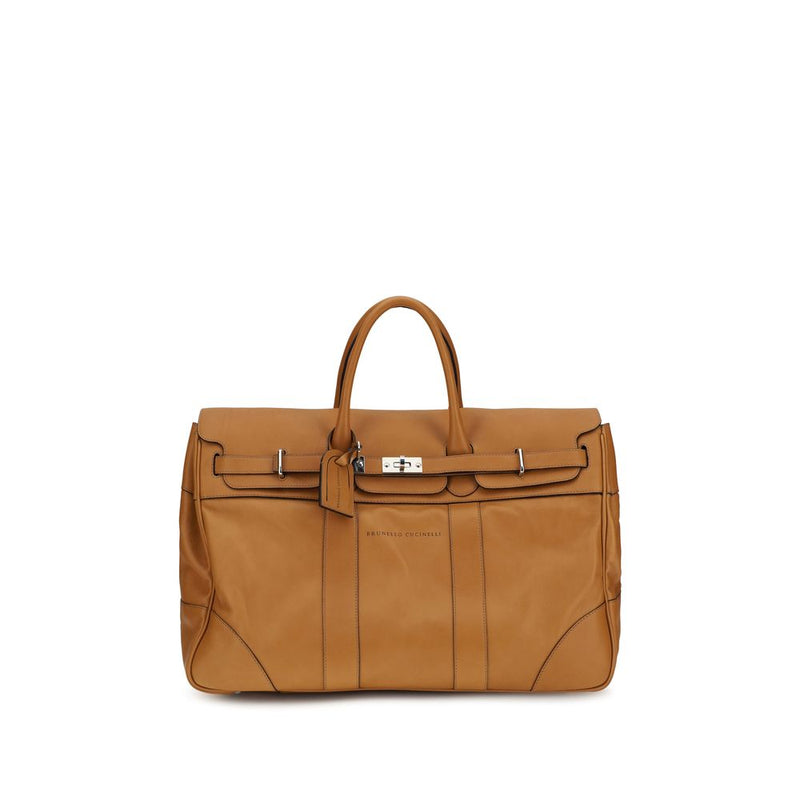 Brunello Cucinelli Brown Calf Leather Bos Taurus Travel Bag