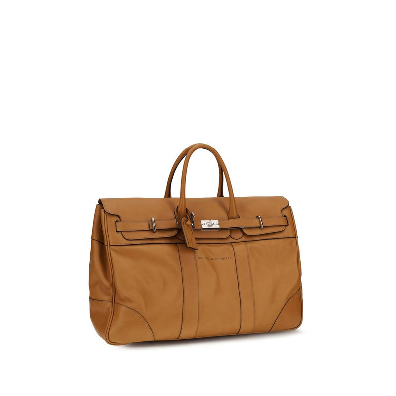 Brunello Cucinelli Brown Calf Leather Bos Taurus Travel Bag