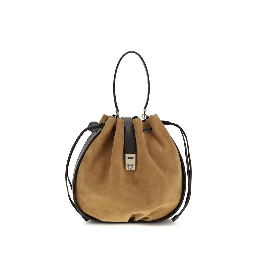 Ferragamo Brown Calf Leather Bos Taurus Shoulder Bag